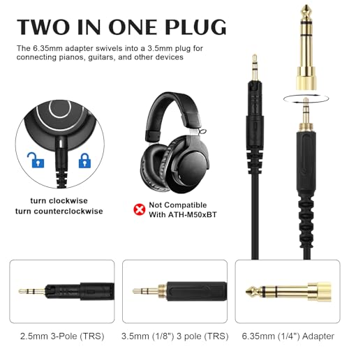 Cable de audio auxiliar 2.5mm a 3.5mm/6.35mm 5ft miniatura 3