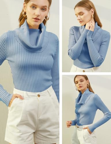 Image of v28 Women's Stretchable Cowl Neck Knit Long Sleeve Slim Fit Bodycon Sexy Sweater