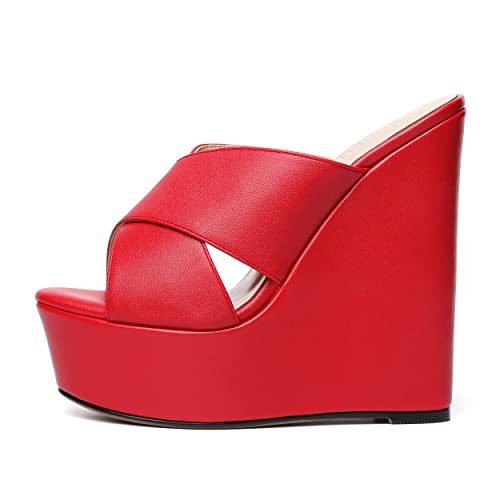 MODENCOCO Womens Sexy Slip On Party Open Toe Matte Casual Wedge High Heel Platforms Dressy Sandals 6 Inch2