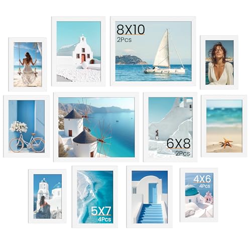 Lot de 12 cadres photo, cadres photo blancs, cadres photo muraux et de table, verticaux ou horizontaux, plusieurs tailles y compris 4 pièces de 10 x 15 cm, 4 pièces de 12,7 x 17,8 cm, 2 pièces de 15,2