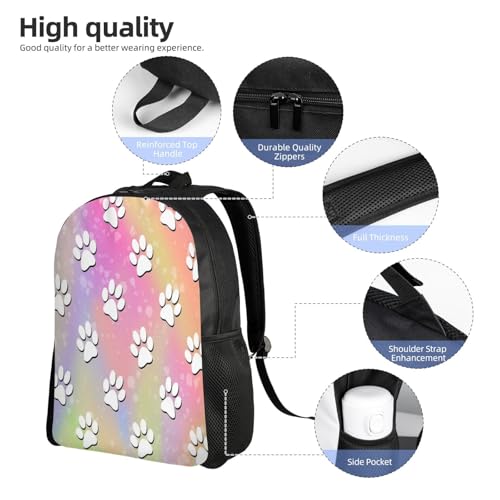 Rainbow Paw Print Pattern Backpack Simple Leisure Travel Backpack Outgoing Daypack 16 inch4