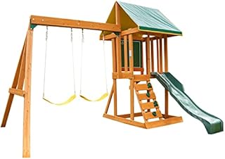 KidKraft Appleton Wooden Swing Set/Playset with Swings, Slide, Rock Wall, Chalkwall, Clubhouse and Sandbox, Ages 3-10, Amazon Exclusive