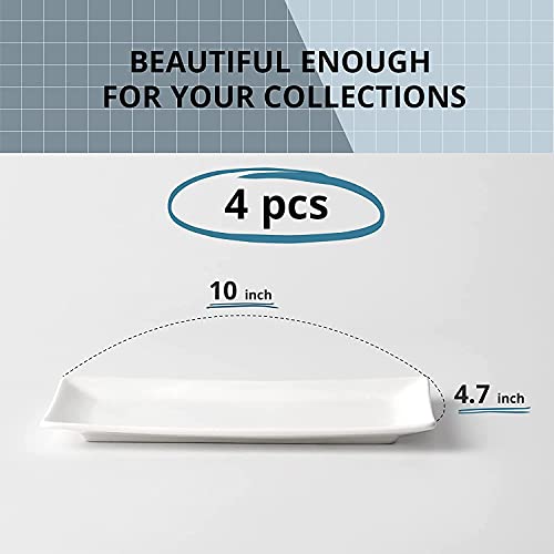 Lifver Serving Platter, White Rectangle Serving Plate, 10 Inches Christmas Sushi Plate, Ceramic Long Serving Tray For Dinner, Parties, Dessert, Appetizer, Dishwasher Microwave Safe, Set Of 4 #TOP2