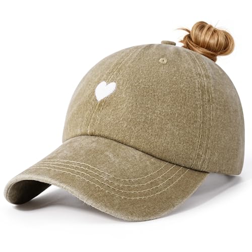 Voqeen Casquette Femme Queue de Cheval Casquettes Baseball Réglable Coton Respirante Chapeau Soleil Broderie Baseball Cap