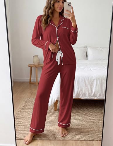 Image of ZMJ Womens Pajamas Sets 2 Piece Long Sleeve and Pant Pj Sets Button Up Sleepwear