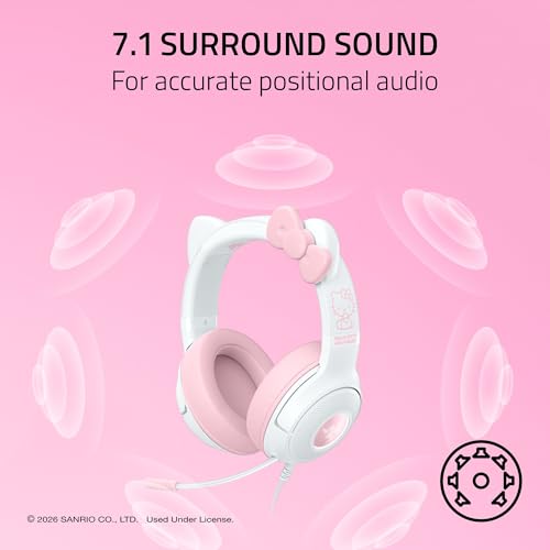 Razer Kraken Kitty V2 USB Wired Headset w/Kitty Ears, Hello Kitty Edition - image 6