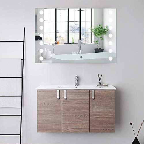 Warmiehomy 80x60cm LED Bathroom Mirror with Lights Illuminated Bathroom Mirror with Demister Pad Shaver Socket for Makeup Cosmetic Shaving Wall Mounted…