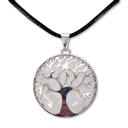 cotigo Collar árbol de la Vida con Colgante Piedra Natural Energeticas   Piedras Semipreciosas (CUARZO BLANCO)
