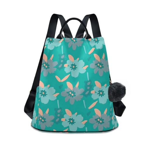 Sac à dos pour femme imprimé fleurs vertes grises et finitions pompons chics