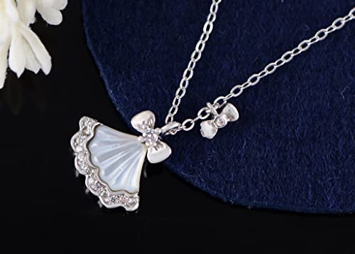 Image of Alilang Sparkling Crystal Rhinestone Seashell Skirt Necklace - 925 Sterling Silver Fan Pendant Necklaces For Women With Bow