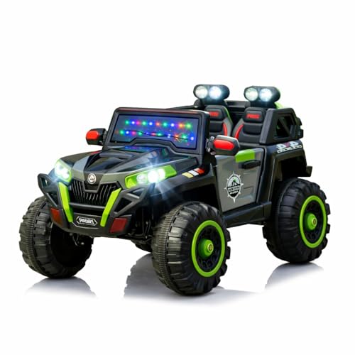 Image of KAB J 2188 Electric Ride-On Jeep for Kids with Remote Control | Rechargeable Battery Toy Car with Music, LED Decorative Lights, Openable Doors, Suspension & Bonnet Lighting | Green