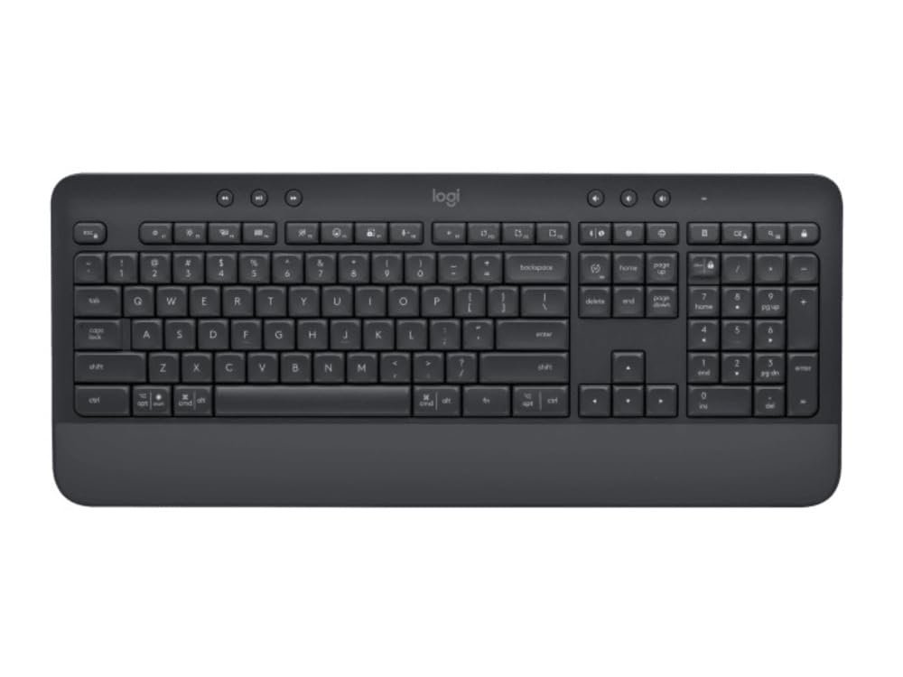 Logitech Signature K650 Wireless Keyboard with Wrist Rest, Full-Size, BLE Bluetooth or Logi Bolt USB Receiver, Comfort Deep-Cushioned Keys, Numpad, Compatible with Most OS/PC/Windows/Graphite