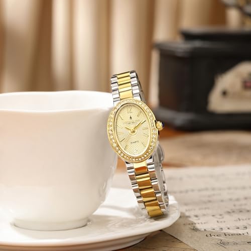 Image of London Fog Queenhithe Collection Watch for Women with Oval Textured Dial, Crystal Studded Bezel, Blue Crown Accent, Quartz Movement and Stainless Steel Strap - LFW20003