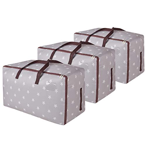 DOKEHOM 3-Pieces 100L Large Storage Bag, Fabric Clothes Bag, Thick Ultra Size Under Bed Storage, Moisture proof (Grey, Set of 3)