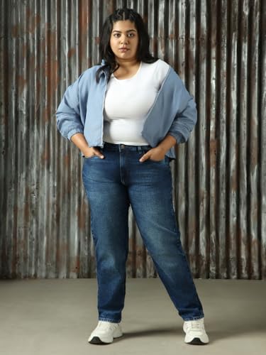Image of High Star Women Washed Cotton Mom Fit High- Rise Jeans 49