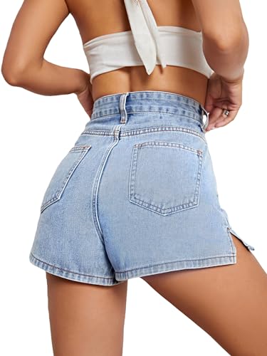 Floerns Women's High Waist Zipper Button Denim Shorts Jean Skort with Pockets2