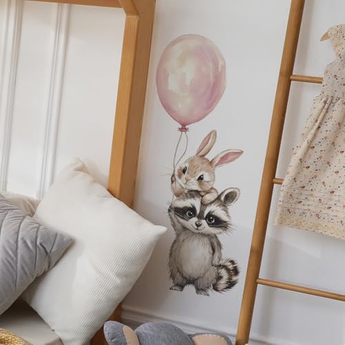 Vinilo decorativo Achang con mapache y conejo acuarela miniatura 3