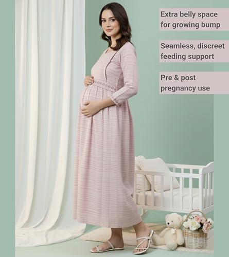 Image of DUMMY SHAPE Feeding Kurtis for Women Cotton Blend | Printed Pregnancy Flare Kurta with Dual Nursing Zippers to Pre & Post Partum | Maternity Dresses | Gifts for Pregnant Woman