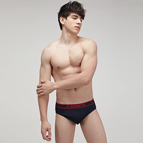 Image of sporto Men's Solid Cotton Brief with Soft Elastic Waistband (Pack of 3) Black