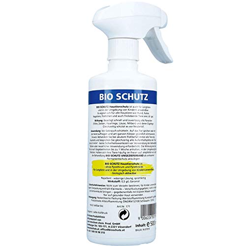 Haustier-Schutz Spray 500ML BIO SCHUTZ FÜR FLÖHE + ZECKEN; Milben, Haarlinge Beseitigt auch Larven und Eigelege