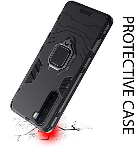 Image of WOW IMAGINE Shock Proof Back Cover Mobile Case for 1+ OnePlus Nord (Armor | Hybrid PC + TPU | Full Protection with Ring Holder and in- Built Kickstand | Carbon Black)