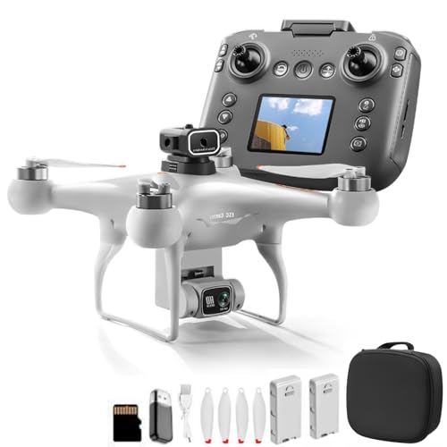 Hobby Drone with Screen on Remote Control Dual 720p Cameras, Optical Flow Positioning, 6-Channel Gyro, Brushless Motor, Headless Mode, Hovering, One-Key Takeoff, Altitude Hold, 2 Batteries, RC Quadcopter Beginner-Friendly Airplane, Airplane Drones For Kids 8-12