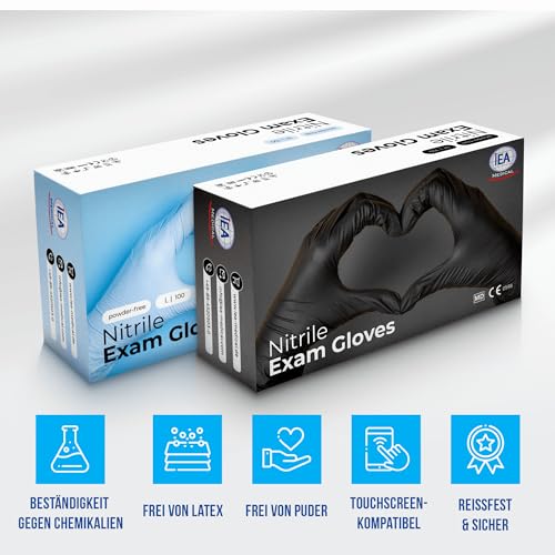 IEA Medical Nitrilhandschuhe L Schwarz 100 Stück, Einweghandschuhe, Reißfest, Untersuchungshandschuhe, Latexfreie Handschuhe, Einmalhandschuhe