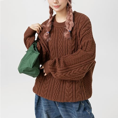 Pull tricoté décontracté col rond homme marron XXL en maille ample - 4