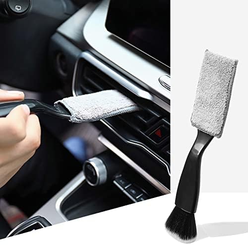 JDDRY Double Head Brush for Car Cleaning,2 in 1 Portable Car Interior Dust Brush,Soft Bristles Detailing Brush for Car Air Vent Engine Emblems Dashboard Seat Wheel(Black,1PC)
