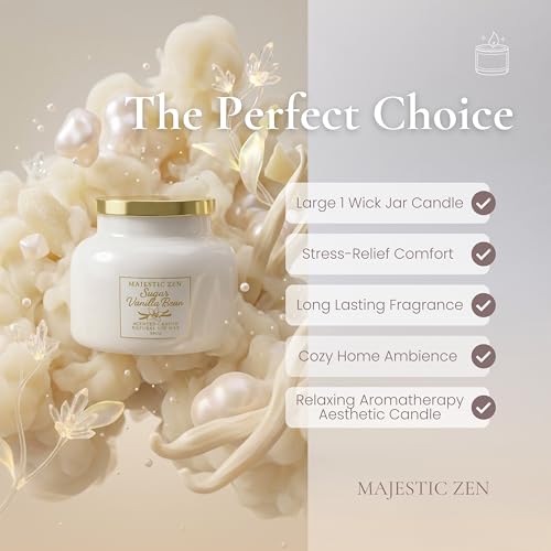 Image of Majestic Zen Vanilla Bean Soy Candle - 70-Hour Clean Burn Aromatherapy Candle with Warm Vanilla & Bourbon Scent - Large 19oz Jar Home Decor Gift Candle for Men & Women