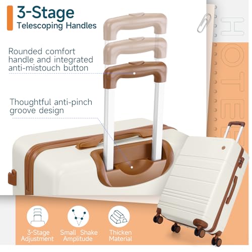 Image of Hoteel Luggage Sets 4 Piece, 4-Year Warranty, Carry-On Luggage with Dual-Spinner Wheels, PC+ABS Hardside Suitcase Set with TSA Lock, Large Checked Travel Suitcases, Beige(16 /20 /24 /28)