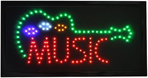 Music LED Sign - Bright Neon-Look Acoustic Guitar Outline Ready to Hang