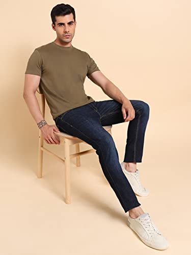 Image of Dennis Lingo Men's Cotton Slim Fit Solid Round Neck T-Shirt