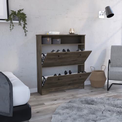 OPAHDN Calgary Shoe Rack with Extendable Shelves, Dark Brown