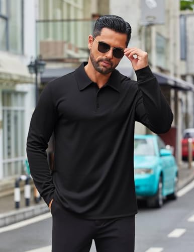 COOFANDY Men's Long Sleeve Polo Shirts Business Casual Collared Shirts Work Office Top Lightweight Button Golf Shirt4