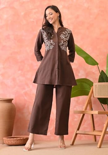 Image of Asmeriyo Women Embroidery Co Ord Set with Side Pocket | Women 2 Pic Kurta Set I Fancy Kurta Set | Stylish Kurti Outfit | Co-Ordination Wear | Festive and Casual wear (211-C-D-19-02)