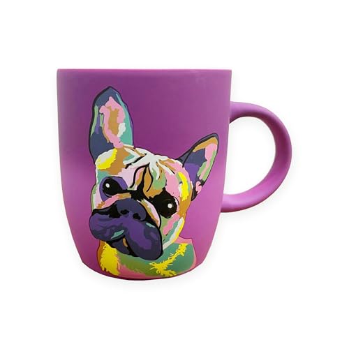 Soft Touch French Bulldog Purple Mug - 18 Oz Coffee Cup with Prem...