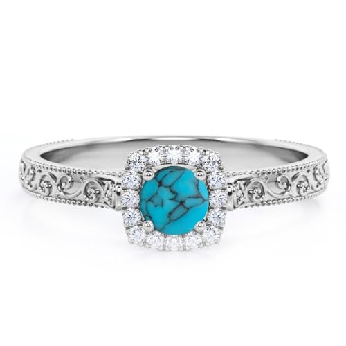 Aihpos 1ct 1.5ct 2ct Turquoise Engagement Ring - Round Turquoise Rings for Women White Yellow Rose 10K 14K 18K Gold 925 Sterling Silver with Moissanite Turquoise Proposal Ring