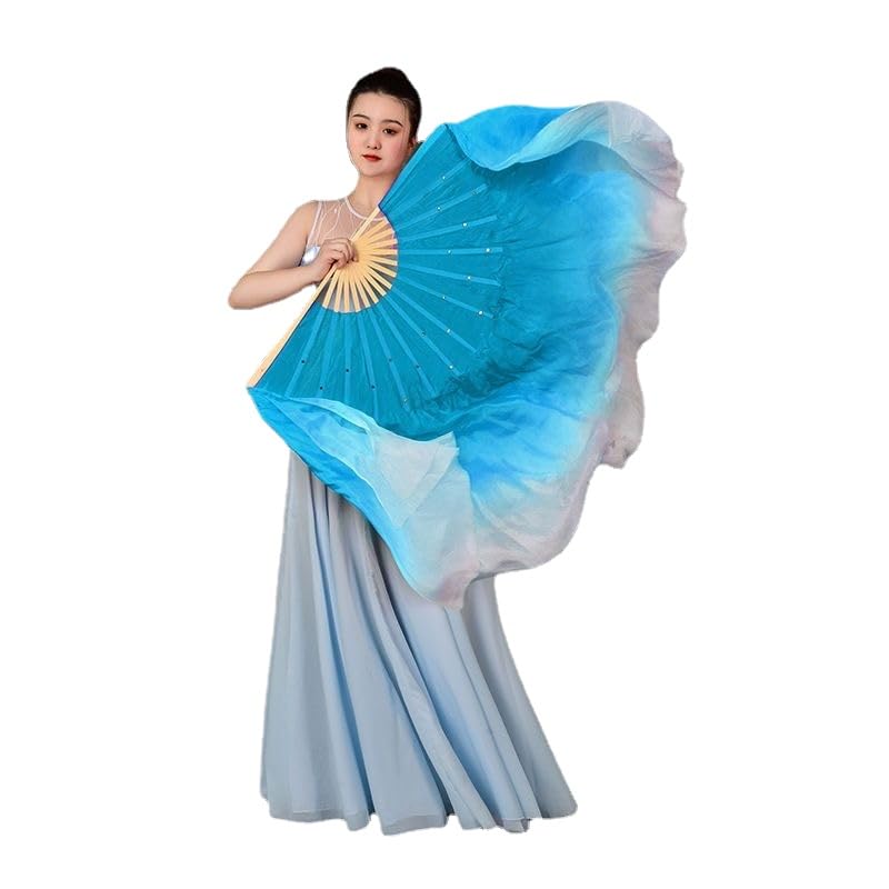HEARTTOUCH 100% Silk Belly Dance Fan Women Hand Made Silk Dancing Fans for Taichi Kungfu Square Dance Party Stage Performance