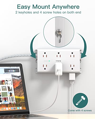 Surge Protector Power Strip - 3 Side 12 Widely Outlets And 4 Usb Ports(1 Usb C Outlet), Addtam Outlet Extender Strip With 5Ft Extension Cord, Flat Plug, Wall Mount For Dorm Home Office, Etl Listed #TOP5
