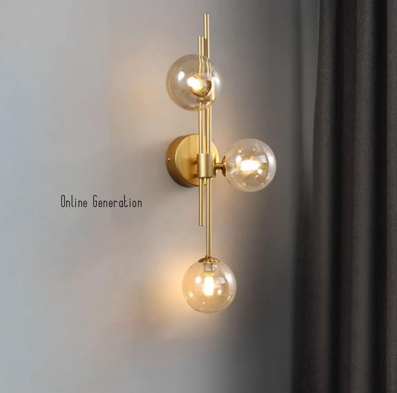 Image of ONLINE GENERATION Wall Lamp Chandelier Pendant Light, Home Decor for Bedroom, Living Room, Hallway, Cafe, Hotel, Restaurant (3 Light Amber Wall LAMP with LED Bulb Pack of 1)