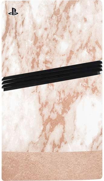 Skinit Decal Gaming Skin Compatible with PS5 Pro Console - White Rose Gold Marble Design