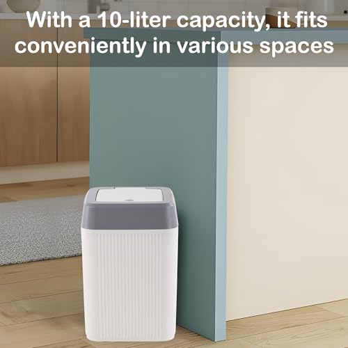 Image of Kuber Industries 10 Ltr Plastic Waste Basket for Kitchen Dustbin with One Touch Press Open Lid | Office and Bathroom Dustbin Garbage Trash Can Bin | Portable Dust Bins for Home | Orbit | White