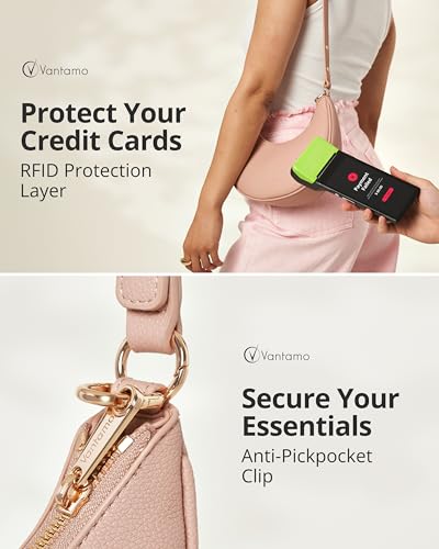 Image of Vantamo Crescent Bags For Women with RFID Protection, Half Moon Clutch Purses for Women with Anti-Theft Clip for Extra Safety