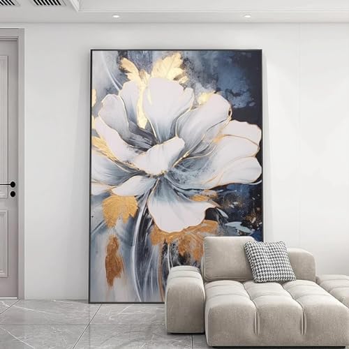Peinture à l'huile de fleur abstraite bleue sans cadre à ajouter - 2
