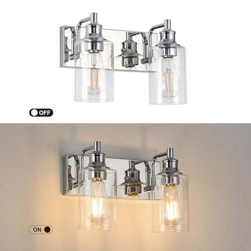 Image of 2-Light Bathroom Light Fixtures Modern Chrome Vanity Lights for Bathroom Lighting Fixtures Over Mirror for Cabinet Mirror Bedroom Hallway