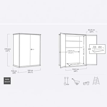 Keter Premier Tall 4.6x5.6 ft Resin Outdoor Storage Shed, Backyard Garden Shed with Shelving Brackets for Tools, Patio Furniture, Pool & Bike Storage, Grey & Black, 62 cu. ft Capacity
