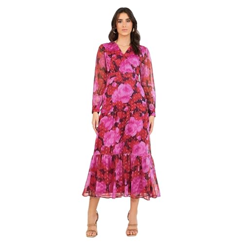 Image of Styli Women'S Floral Print V-Neck Cuff Sleeves Tiered Maxi Dress | Flattering V-Neck, Elegant Cuffed Sleeves, Flowing Tiered Silhouette. Perfect for Smart-Casual Occasions