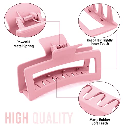 Zytj 5 Inche Pink Extra Large Claw Clips For Thick Hair And Long Hair, 4 Pack Xl Jumbo Claw Clips, Oversized Matte Non-Slip Rectangle Hair Clips For Women, Big Strong Hold Jaw Clip #TOP2