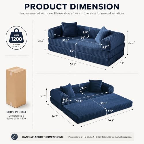 Image of AUGOP Futon Sofa Bed Boneless Couch for Living Room,Pull Out Couch with Sleeper Sofa,Day Bed Couch with Storage Pocket,Removable Corduroy with 2 Pillow